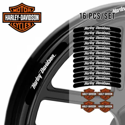 Harley-Davidson juodų ratlankių lipdukai – 16vnt juostelių rinkinys