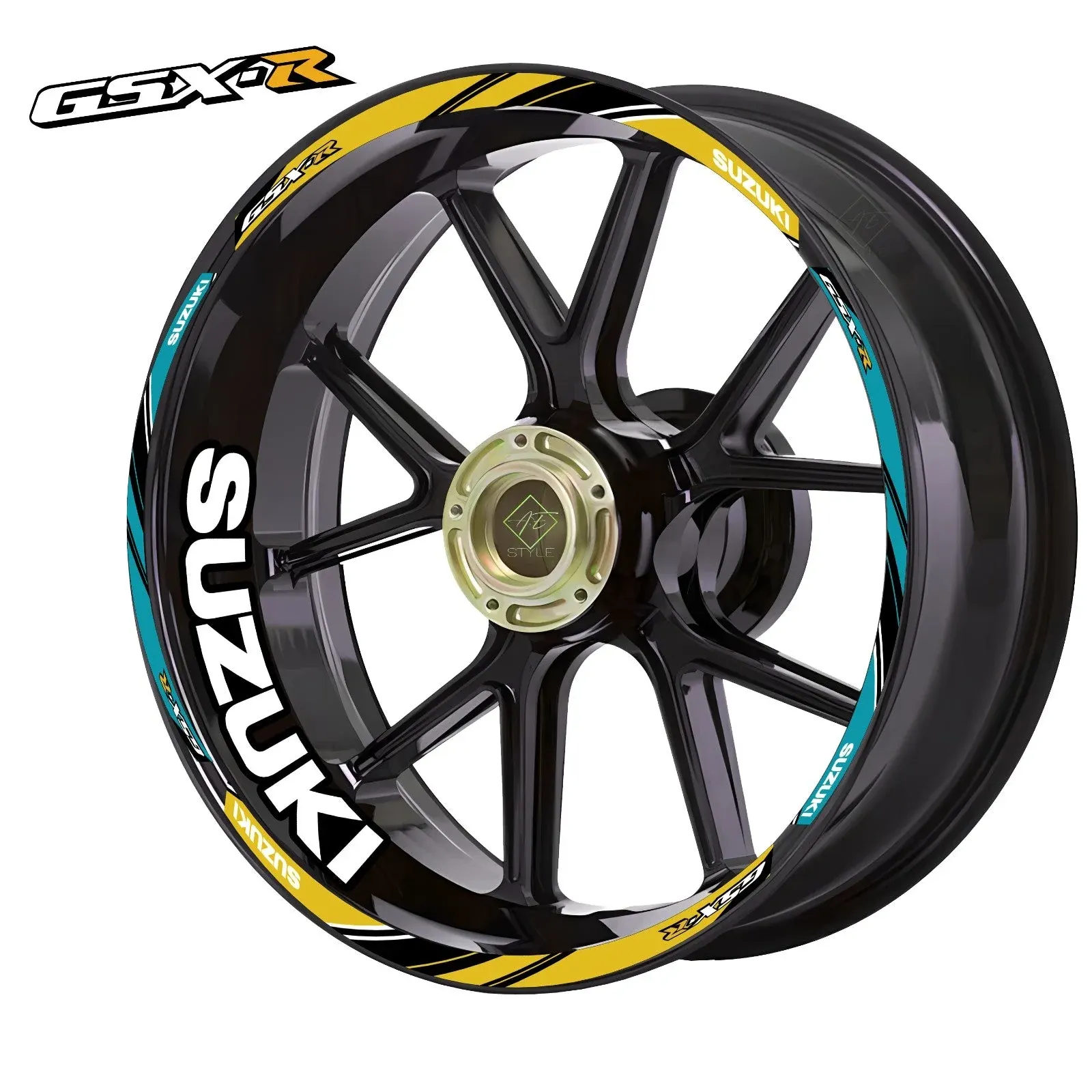 Suzuki motociklo ratlankių lipdukai 20 vnt rinkinys, pilka - geltona