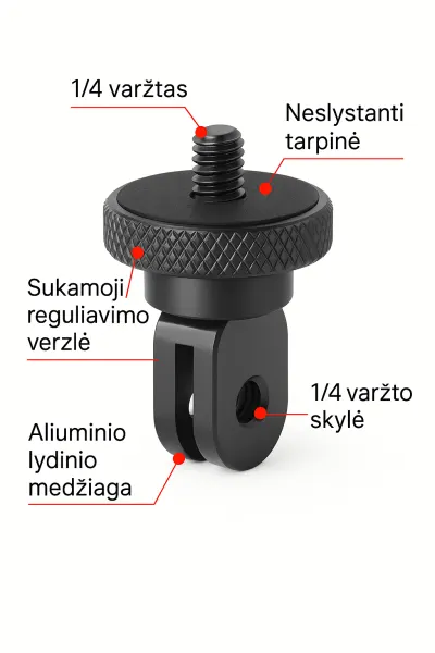Aliuminio lydinio 1/4 colio adapteris GoPro laikik